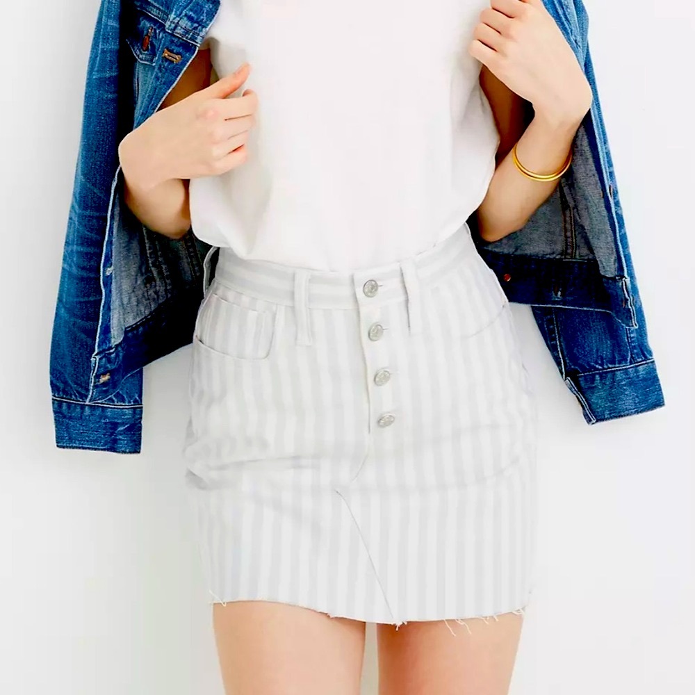 Madewell Stretch A-Line Mini Skirt in Pompano Stripe: Button-Front Edition (26)